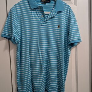 Polo by Ralph Lauren Light Blue and White Striped Polo Shirt (Gently Used)